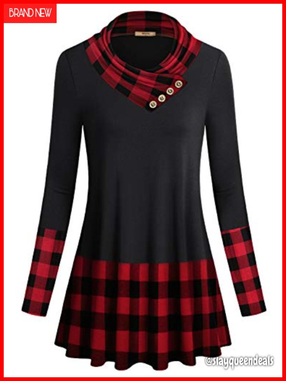 Long Sleeve Cowl Neck A-Line Tunic Top Blouse Fit Flattering Fall Winter